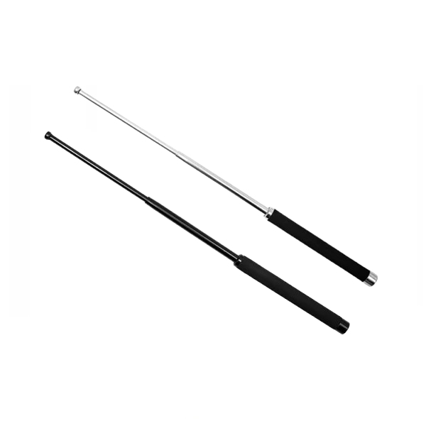 Set doua bastoane telescopice pliabile si spray paralizant chili, DEPOX®, 51 cm / 60 ml, maner antiderapant, argintiu/negru [2]