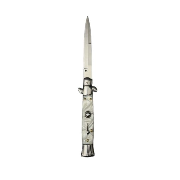 Set doua bricege automat stiletto, Italian Blade, otel inoxidabil, husa inclusa, argintiu si maro, 33 cm [5]