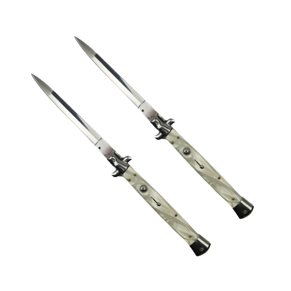 Set doua bricege automate stiletto, Italian Blade, otel inoxidabil, husa inclusa, argintiu, 33 cm [1]