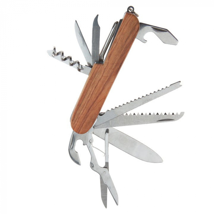 Briceag de buzunar multifunctional IdeallStore® din otel inoxidabil si maner de lemn, 14 functii [2]