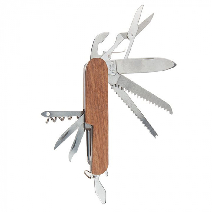 Briceag de buzunar multifunctional IdeallStore® din otel inoxidabil si maner de lemn, 14 functii [3]