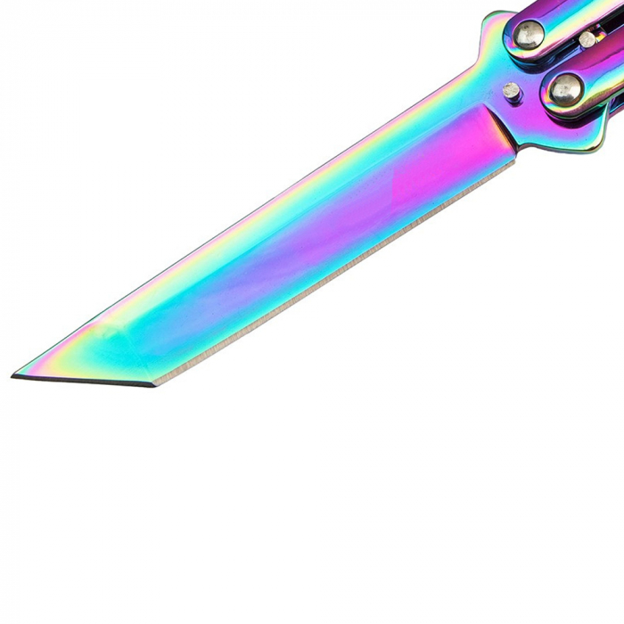 Briceag fluture de antrenament IdeallStore®, Rainbow Siege, otel inoxidabil, 22.5 cm, multicolor [2]