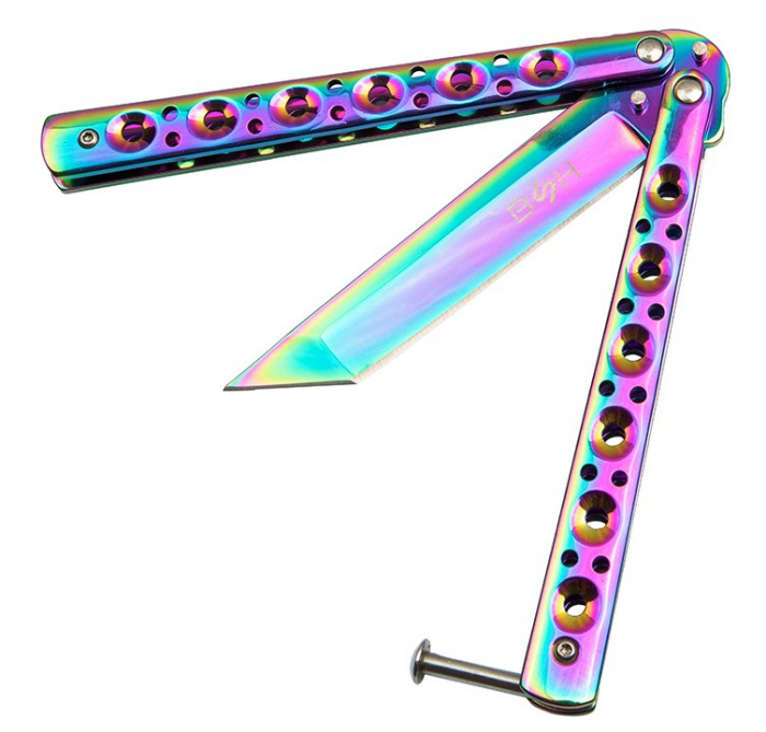 Briceag fluture de antrenament IdeallStore®, Rainbow Siege, otel inoxidabil, 22.5 cm, multicolor [5]