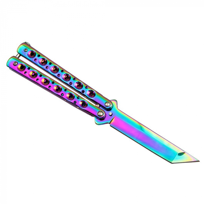 Briceag fluture de antrenament IdeallStore®, Rainbow Siege, otel inoxidabil, 22.5 cm, multicolor [3]