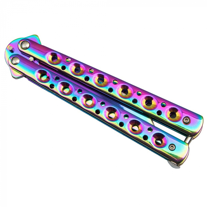 Briceag fluture de antrenament IdeallStore®, Rainbow Siege, otel inoxidabil, 22.5 cm, multicolor [7]
