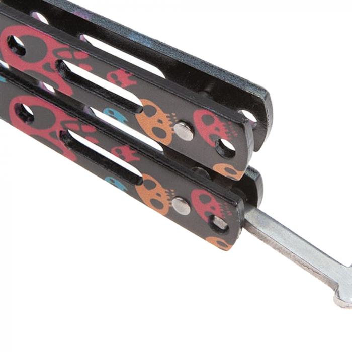 Briceag fluture de antrenament IdeallStore, tip pieptan, Happy Skulls, 22 cm, negru [5]