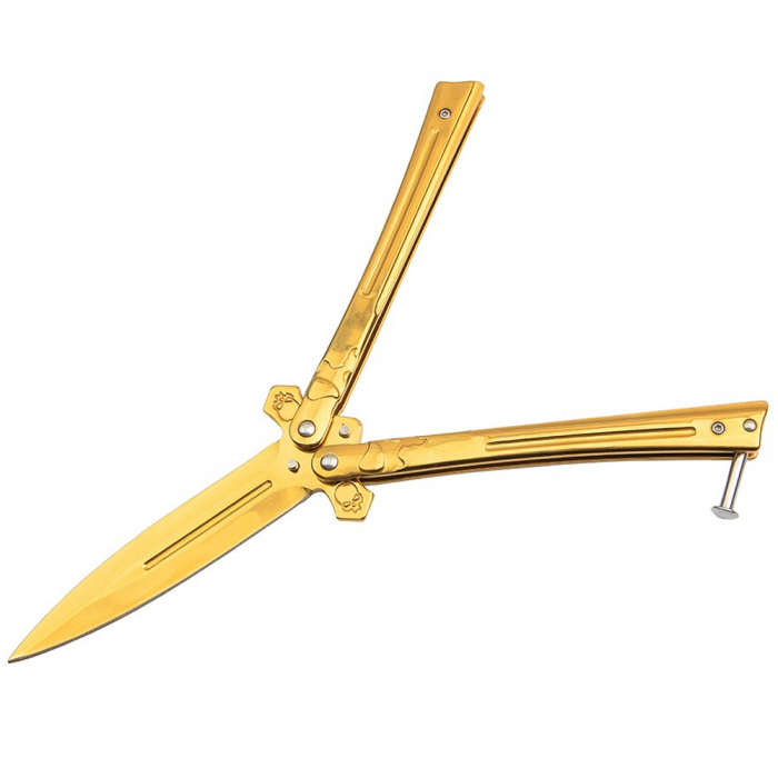 Briceag fluture IdeallStore®, Skull Crusher, otel inoxidabil, 24 cm, auriu [2]