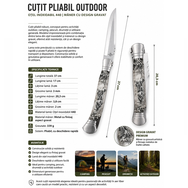 Set 2 cutite pliabile outdoor cu aspect lemn, DEPOX®, 37 cm /28,5 cm, multicolor [5]