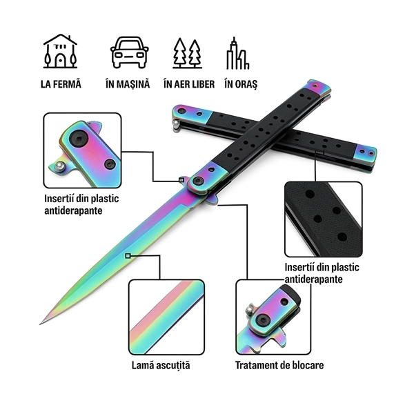 Briceag tip Stiletto, multicolor, deschidere manuala, lungime 33 cm, lama metalica [3]
