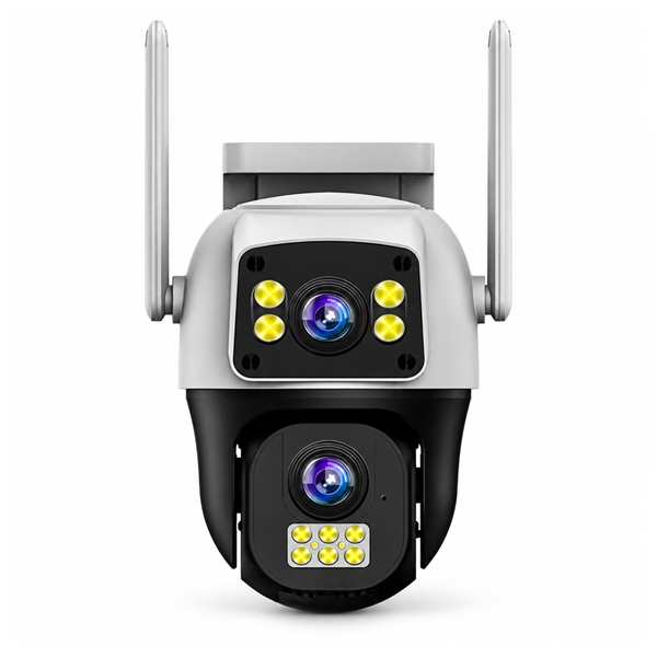 Set cameră de supraveghere exterior si 2 lămpi solare LED cu senzori și telecomenziDEPOX®, 8 MP, 4G SIM / Wi-Fi, două obiective, 355°, vedere nocturnă color [2]