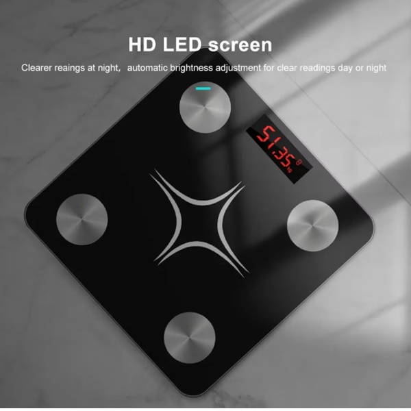 Cântar electronic inteligent pentru baie, aplicație smart, afișaj digital iluminat, termometru, maxim 180 kg, negru [6]