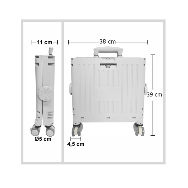 Carucior pliabil, sistem blocare, maner extensibil, capac retractabil, 30L, 38x32.5x39 cm, Alb [2]