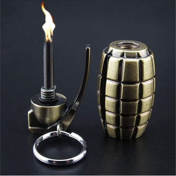 Set 2 Chibrituri Permanente Metalice tip Amnar cu Breloc DEPOX®, Reincarcabile, Aprinzatoare pentru Camping si Outdoor, Model Clasic + Grenada, Auriu/Bronz [11]
