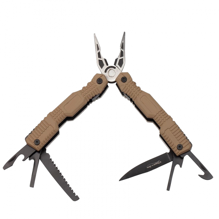 Cleste multifunctional IdeallStore®, Survival Gear, otel inoxidabil, 16 functii, 24 cm, bej, husa inclusa [8]
