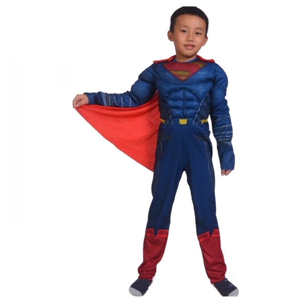 Costum Superman cu Mușchi pentru Copii DEPOX®, Salopetă, Pelerină și Mască, 5-7 Ani, 110-120 cm [7]