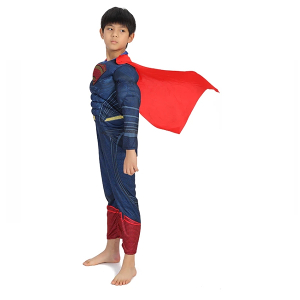 Costum Superman cu Mușchi pentru Copii DEPOX®, Salopetă, Pelerină și Mască, 5-7 Ani, 110-120 cm [2]