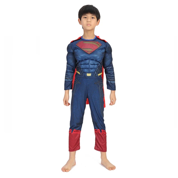 Costum Superman cu Mușchi pentru Copii DEPOX®, Salopetă, Pelerină și Mască, 5-7 Ani, 110-120 cm [4]