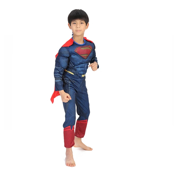 Costum Superman cu Mușchi pentru Copii DEPOX®, Salopetă, Pelerină și Mască, 5-7 Ani, 110-120 cm [3]