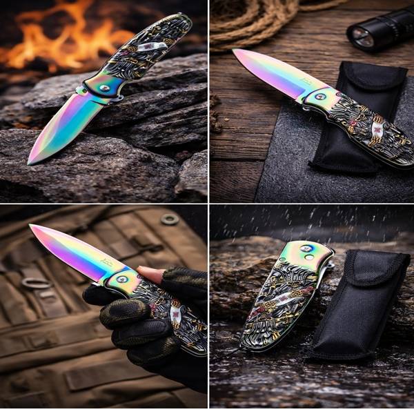 Set de doua cutite automate, DEPOX®, lamă multicolora, 24 cm, husa inclusa [5]