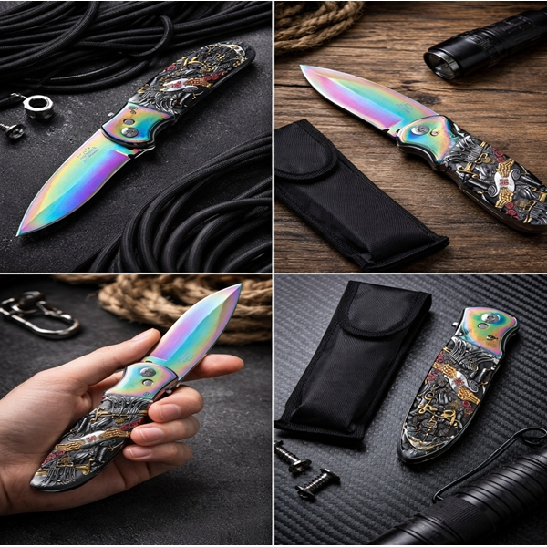 Set de doua cutite automate, DEPOX®, lamă multicolora, 24 cm, husa inclusa [4]