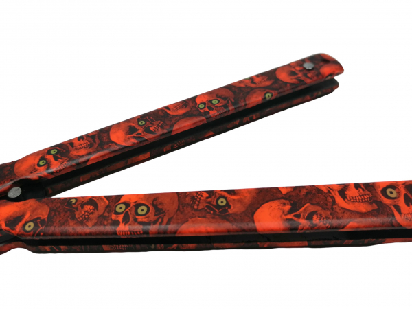Briceag fluture IdeallStore®, Happy Orange Skulls, pentru antrenament, 22 cm [4]