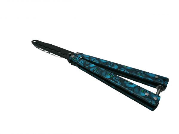 Briceag fluture IdeallStore®, Happy Blue Skulls, pentru antrenament, 22 cm [3]