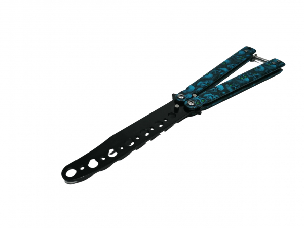 Briceag fluture IdeallStore®, Happy Blue Skulls, pentru antrenament, 22 cm [2]