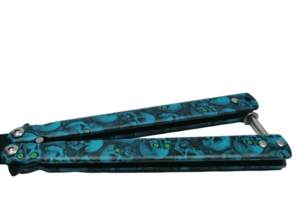 Briceag fluture IdeallStore®, Happy Blue Skulls, pentru antrenament, 22 cm [4]