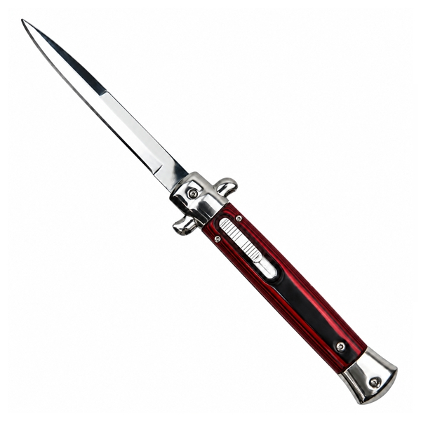 Cuțit cu lamă tip stiletto automat DEPOX®, mâner rosu/negru, 27 cm, cu husă inclusa [2]