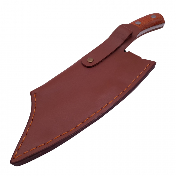 Cutit de macelarie IdeallStore®, lucrat manual, Fine Cooking, 26 cm, maner lemn, husa piele ecologica [8]