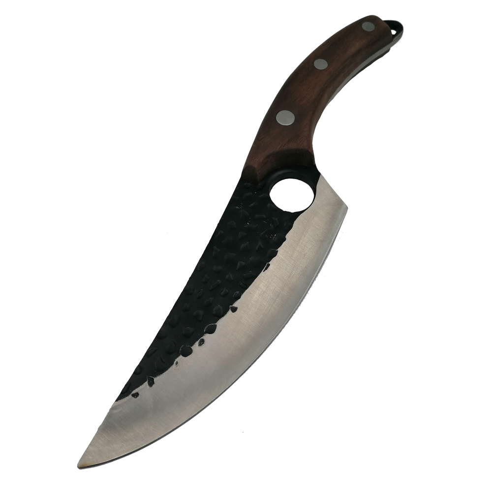 Cutit de macelarie IdeallStore®, lucrat manual, maner lemn, 27 cm, maro, teaca piele inclusa [3]