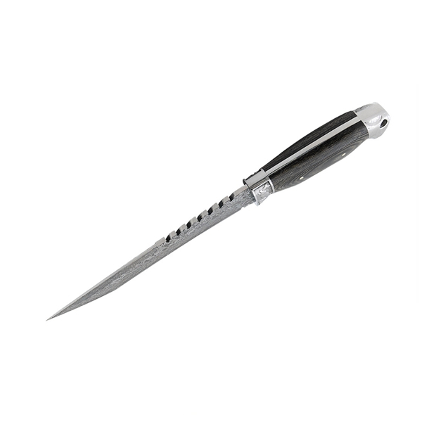 Cutit de vanatoare cu lama fixa  DEPOX®, Mâner din Lemn, Design Tip Damasc, Husă Cordura, 30 cm, Negru [6]