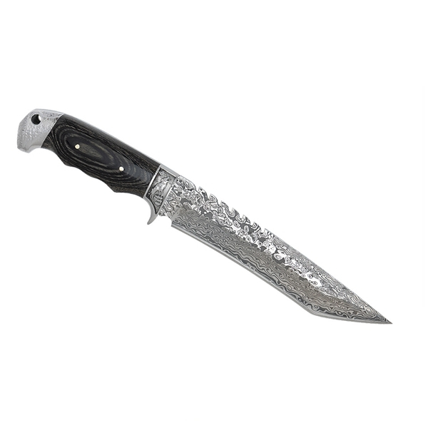 Cutit de vanatoare cu lama fixa  DEPOX®, Mâner din Lemn, Design Tip Damasc, Husă Cordura, 30 cm, Negru [4]