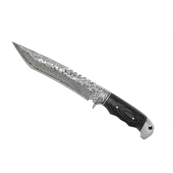Cutit de vanatoare cu lama fixa  DEPOX®, Mâner din Lemn, Design Tip Damasc, Husă Cordura, 30 cm, Negru [3]