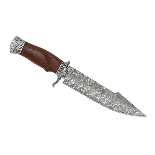 Cutit de vanatoare cu lama fixa  DEPOX®, Mâner din Lemn, Design Tip Damasc, Husă Cordura, 30 cm , Maro [5]