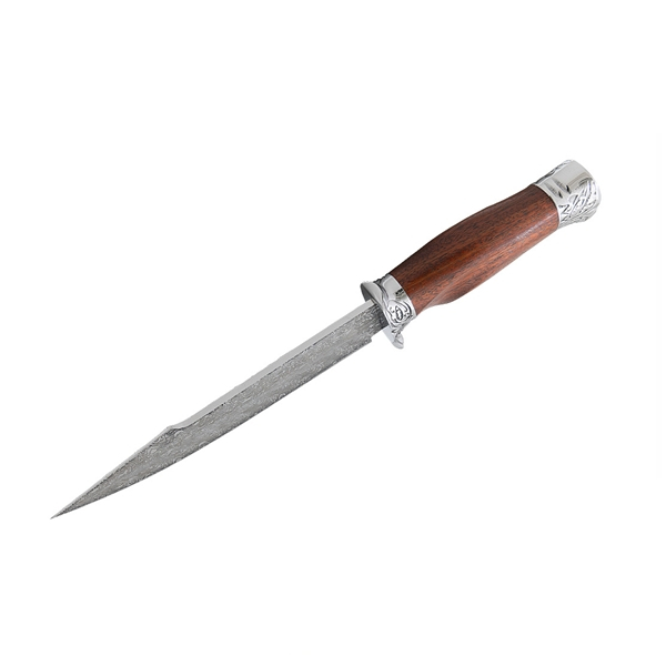 Cutit de vanatoare cu lama fixa  DEPOX®, Mâner din Lemn, Design Tip Damasc, Husă Cordura, 30 cm , Maro [4]