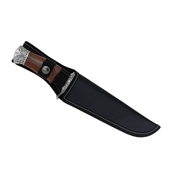Cutit de vanatoare cu lama fixa  DEPOX®, Mâner din Lemn, Design Tip Damasc, Husă Cordura, 30 cm , Maro [2]
