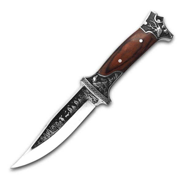 Cutit de vanatoare, design gravat, maner lemn, 28 cm, maro [1]