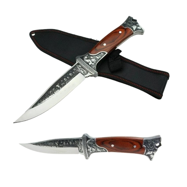 Cutit de vanatoare, design gravat, maner lemn, 28 cm, maro [3]