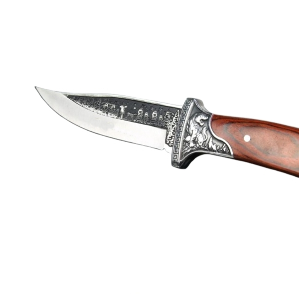 Cutit de vanatoare, design gravat, maner lemn, 28 cm, maro [5]