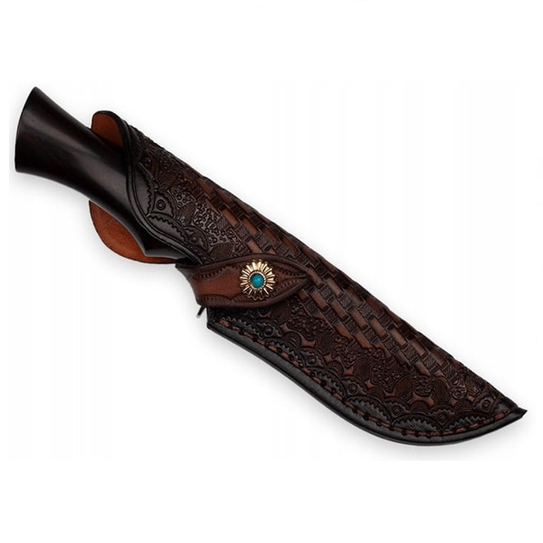 Cutit de vanatoare, IdeallStore®, Fixed Blade, Husa Piele, Otel Damasc, Negru [7]