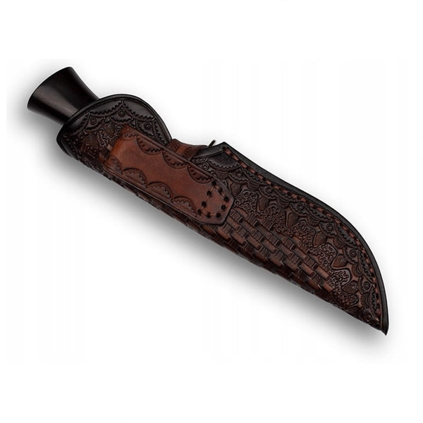Cutit de vanatoare, IdeallStore®, Fixed Blade, Husa Piele, Otel Damasc, Negru [8]