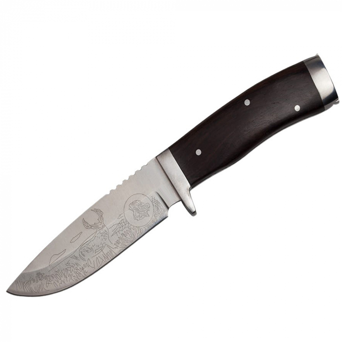 Cutit de vanatoare IdeallStore®, Hunter Swish, otel inoxidabil, 22.5 cm, maro, amnar, teaca inclusa [2]
