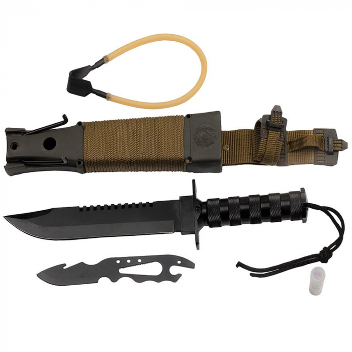 Cutit de vanatoare IdeallStore®, Last Survivor, multifunctional, negru 35 cm, teaca inclusa [2]