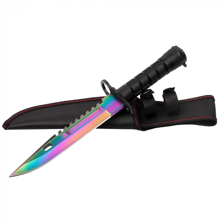 Cutit de vanatoare IdeallStore, Rainbow Rambo, 32.5 cm, multicolor, teaca inclusa [2]