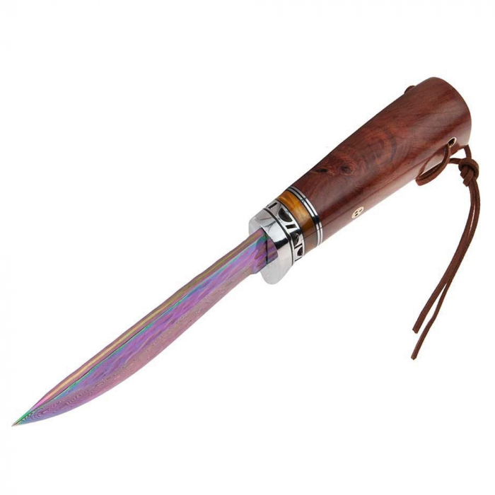 Cutit de vanatoare IdeallStore®, Rose Accuracy, damasc, 22 cm, lemn trandafir, multicolor, husa piele [4]