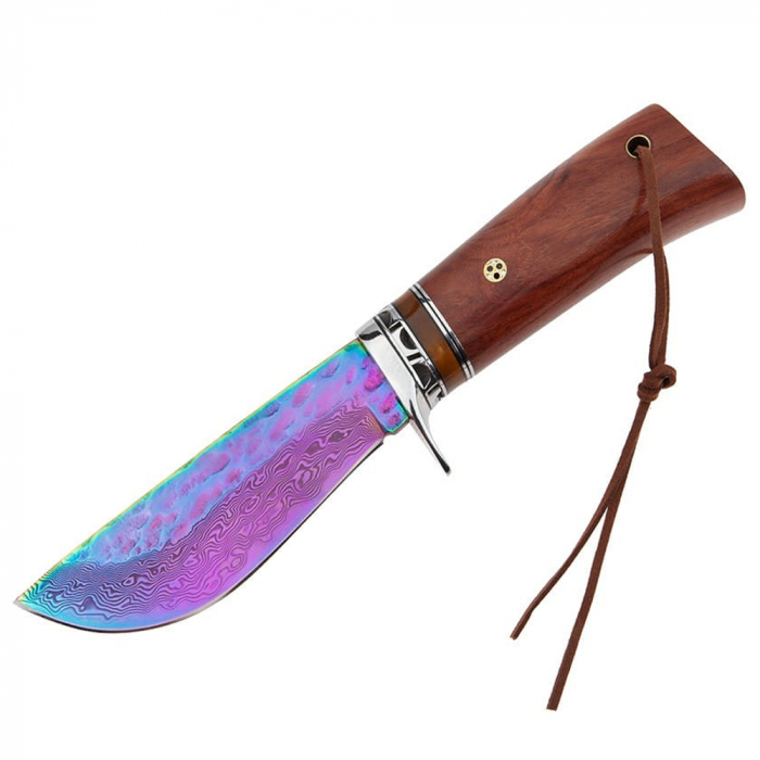 Cutit de vanatoare IdeallStore®, Rose Accuracy, damasc, 22 cm, lemn trandafir, multicolor, husa piele [2]