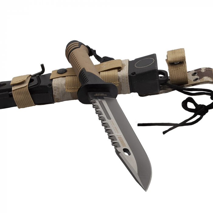Cutit de vanatoare IdeallStore®, Thunder Clap, otel inoxidabil, 32.5 cm, bej, teaca inclusa [10]