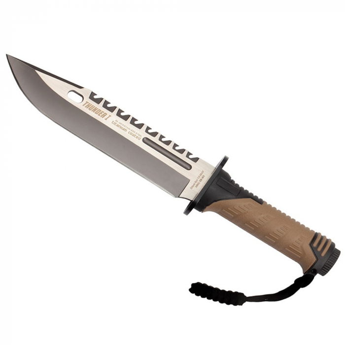Cutit de vanatoare IdeallStore®, Thunder Clap, otel inoxidabil, 32.5 cm, bej, teaca inclusa [4]