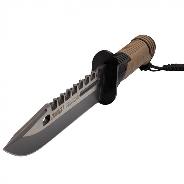 Cutit de vanatoare IdeallStore®, Thunder Clap, otel inoxidabil, 32.5 cm, bej, teaca inclusa [7]